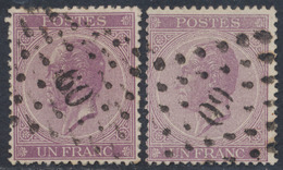 émission 1865 - N°21 X2 Obl Pt 60 "Bruxelles" / Nuance Différente. - 1865-1866 Profile Left