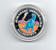 GUINEE REP. EQUATORIAAL 7000 FRANC 1993 ZILVER PROOF COLOURED JURASSIC PARK ALLOSAURUS DAMAGE ONLY ON CAPSEL - Guinée