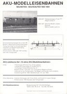 Catalogue AKU-MODELLEISENBAHNEN CH Neuheiten 1993-94 HO - En Allemand et En Français - French