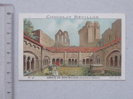 CHROMO Didactique Chocolat REVILLON: Abbaye De MONTMAJOUR - Au Verso Recette De Cuisine: Mousse Au Chocolat - Revillon