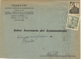 36315. Carta BARCELONA 1941. Sello Recargo Exposicion. Rodillo Reparto Correos - Barcelona