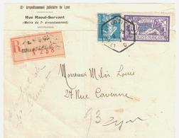 LYON GUILLOTIERE Rhone Lettre Recommandée 60c Merson 25c Bleu Défaut Yv 140 144 Ob 1924 Hexagone RAU Lautier D4 - Covers & Documents