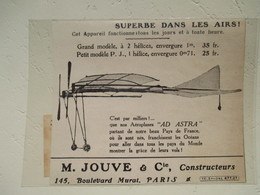 Modélisme - Avion Modèle Astra Jouve Et Cie Propulsion élastique  2 Hélices (Envergure 1 M)  - Coupure De Presse De 1912 - Airplanes & Helicopters