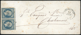 O Paire Du 25c. Bleu Obl. PC 83 S/lettre Frappée Du CàD D'ANGOULEME Du 10 Juin -- à Destination De CHABANAIS - CHARENTE. - 1853-1860 Napoléon III.