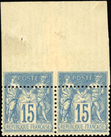 * 15c. Bleu. Paire Avec Variété De Piquage. SUP. - 1876-1878 Sage (Typ I)