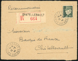 O CHATELLERAULT. 4F.50 Vert Gravé Obl. S/devant De Lettre Locale Recommandée Frappée Du CàD De CHATELLERAULT Du 16 Septe - Befreiung