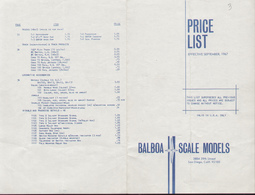 Catalogue BALBOA - ONLY Price List 1967 HO Gauge USA - Englisch