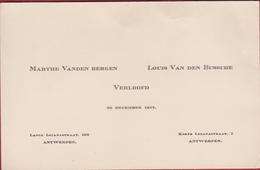 Verlovingskaart Faire-part De Fiançailles Verloving Verlobungs Kärtchen Vanden Bergen Bussche 1942 Antwerpen - Fiançailles