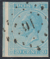 émission 1865 - N°18 Non Dentelé Obl Pt 16 Ou 91 (Arlon / Couillet). A Examiner, Mal Centré. Rare - 1865-1866 Profile Left