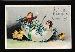 Ellen Clapsaddle -2 Easter Children In Broken Egg 1911 - Antique Postcard - Clapsaddle