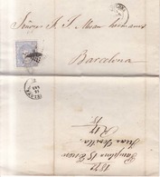 Año 1870 Edifil 107 50m Sellos Efigie Carta  Matasellos Rombo Pamplona A Barcelona  Juan Sevilla - Lettres & Documents