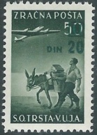 1949 TRIESTE B POSTA AEREA SOPRASTAMPATO 20 D SU 50 LIRE MH * - RC15-7 - Airmail