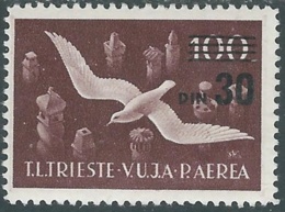 1949 TRIESTE B POSTA AEREA SOPRASTAMPATO 30 D SU 100 LIRE MH * - RC15-7 - Airmail