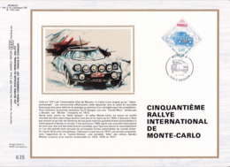 Feuillet Tirage Limité CEF 189 Soie Cinquantième Rallye Internatonal De Monte-Carlo Voiture Auto Automobile Monaco - Lettres & Documents