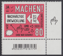 !a! GERMANY 2020 Mi. 3525 MNH SINGLE From Lower Right Corner - Sustainable Development - Ungebraucht