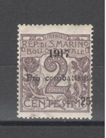 SAN MARINO 1917 25 Su 2 C. ** MNH SOPRASTAMPA FORTEMENTE SPOSTATA A DESTRA - Neufs