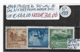 ITALIA ʘ 1949 TRIESTE Zona B - POSTA AEREA, 75° ANNIVERSARIO UPU - Luchtpost