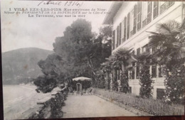 Cpa, Villa EZE Les PINS, Séjour Du Président De La République (Poincaré, 1914) Sur La Côte D'Azur, La Terrasse, Vue Mer - Eze