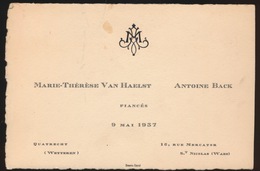 MARIE TH VAN HAEST (WETTEREN )   9 MAI 1937  ANTOINE BACK  ( ST NICOLAS ) FIANSES   14 X 9 CM - Fidanzamento