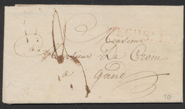 Précurseur - LAC Datée De Malines (1820) + Obl Linéaire Rouge MECHELEN > Gand / Port "3" - 1815-1830 (Période Hollandaise)