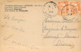 Marianne Gandon Paire 4frcs Orange YT 808 Sur Carte Du Monument Seignobos De Lamastre - 1921-1960: Modern Period