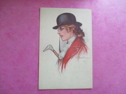 CPA ILLUSTRATEUR BUSI ADOLFO FEMME CHAPEAU MONOCLE CANNE TETE CHIEN - Busi, Adolfo