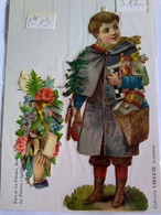 Decoupis Oblaten Victorian Scraps Early 1890 German  Boy 13.0*6 With Gift Toy Incl. Chessboard Drum An Other.addtl Gree. - Motivos De Navidad