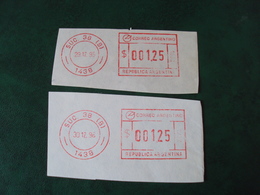 ARGENTINE- 1995-1996- 2  Vignettes   D'affranchissement  " SUC 38 (B)  1438- 001.25 "               Net 2 Euros Le Lot - Franking Labels