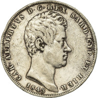 Monnaie, États Italiens, SARDINIA, Carlo Alberto, 5 Lire, 1843, Genoa, TTB - Piemont-Sardinien-It. Savoyen