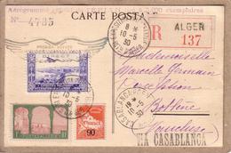 ALGERIE , MAROC - CARTE AEROGRAMME N° 4735 DE L'EPIAN , PREMIER VOYAGE ALGER CASABLANCA DIRECT , RECOMMANDE - 1930 - Posta Aerea