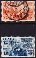 Etiopia Italiana 1936 Mi 6-7, Sassone 6-7 Used O "Addis Abeba", Mi/Sa 6 With Short Dentation - Ethiopië