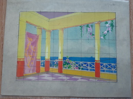 Projet De Décor De Scène De Théâtre, D'Opéra Ou D'Opérette. Terrasse En Bord De Mer - Gouaches