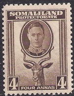 Somaliland 1942 KGV1 4 Annas Sepia Umm SG 109 ( C196 ) - Somaliland (Protectorate ...-1959)