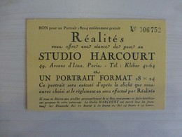 Studio PHOTO HARCOURT, Bon Pour Un Portrait 18x24 Gratuit, Vers 1948 ? Ref 1577  ; PAP 10 - Other & Unclassified