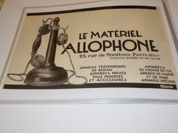 ANCIENNE PUBLICITE LE MATERIEL  ALLOPHONE  1920 - Telefontechnik