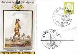Entier, Carte Postale 6 Pf Vert Obli. STRASBOURG Journée Du Timbre 12.1.1941 - Postal Stationery