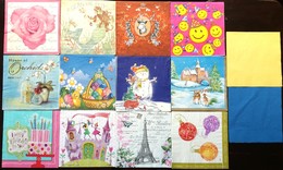 14  Pcs  NAPKINS - NEW YEAR, EASTER, PARTY, FLOWERS OTHER - 2-3 Layers - Tovaglioli Con Motivi