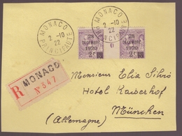 Monaco Devant De Lettre Paire N°50 Avec Millesime 0 Timbre Surchargé 28 Decembre 1920 Pli Recommandé Cachet Monaco 1922 - Lettres & Documents