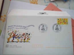 Enveloppe Joyeux Anniversaire Disney Avec Encart A L'intérieur, Oblitéré - Afgestempeld