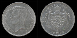 Belgium Albert I 20 Frank (4belga) 1932-VL-pos B - 20 Francs & 4 Belgas