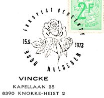 Thema "fleur - Rose" - Cachet Spécial Maldegem 15-9-1973 - Herdenkingsdocumenten