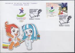 OLYMPICS  - ROMANIA -  2010 - SINGAPORE YOUTH OLYMPICS SET OF 2  ON ILLUSTRATED FDC - Summer 2010 : Singapore (Youth Olympic Games)