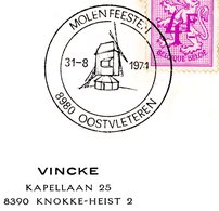 "moulin" - Cachet Spécial Oostvleteren 31-8-1974 (molenfeesten) - Herdenkingsdocumenten