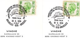 "train - Trein" - 2 Cachets Spéciaux Différents 10-5-1974 Expo Philatélique Avec L'Italie (voir Scan Et Descr) - Herdenkingsdocumenten