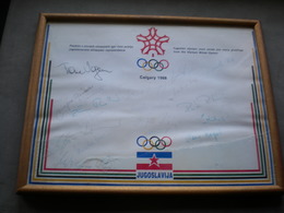 Signatures Authographs Calgary 1988 Yugoslav Olympic Team Sends You Many Greetings From The Plympic Winter Games - Autógrafos