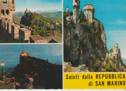 25-San Marino-Storia Postale 1982-Natale-Religione-C.I. Saluti Da...3 Vignette - Brieven En Documenten