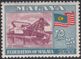 Federation Of Malaya 1957 MH Sc #82 25c Tin Dredge, Flag - Fédération De Malaya