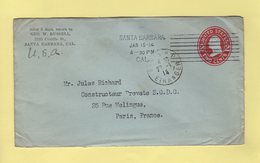 Etats Unis - Entier Postal Destination France - Santa Barbara - 1914 - 1901-20