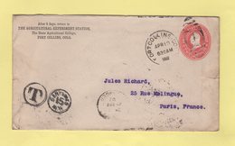 Etats Unis - Entier Postal Destination France - Fort Collins - 1902 - Taxe 15 Centimes - 1901-20