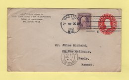 Etats Unis - Entier Postal Destination France - Madison - 1913 - 1901-20